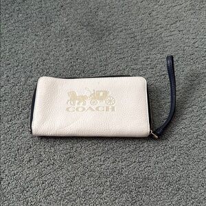 Coach Cream Wristlet with Black Strap